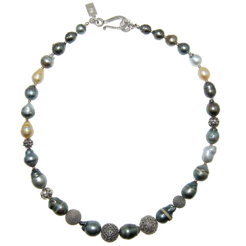 Tahitian Pearl and Sterling Silver Bead Necklace