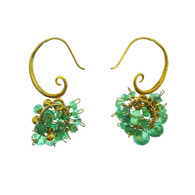 Emerald Rondell Cluster on Vermeil Ring and Hooks
