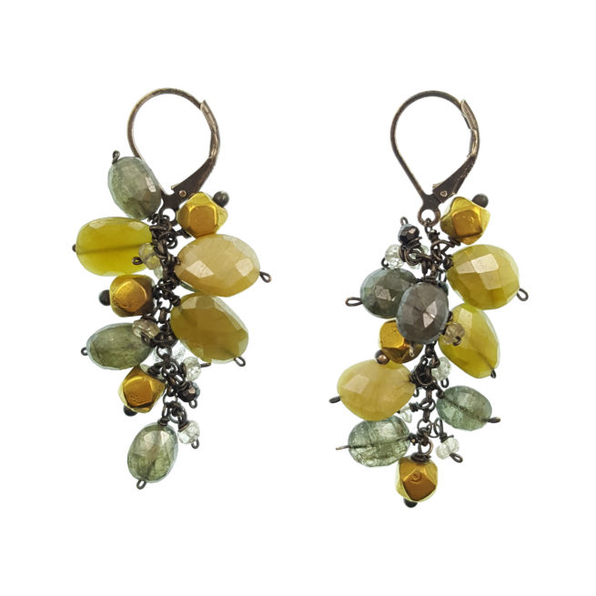 Green Kyanite, 18kt Gold, and Silverite Vine Earrings