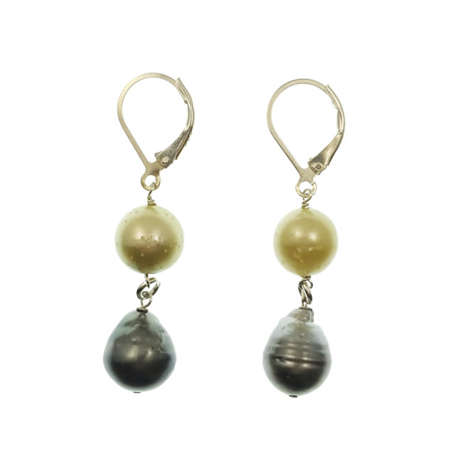 Two Tiered Cream and Tahitian Pearl Earrings
