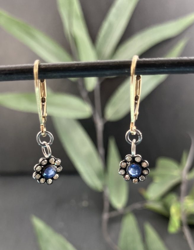 Blue Sapphire and Diamond Daisy Earrings