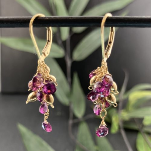Beautiful Grapevine Earrings with Purple Garnets and Gold Fill