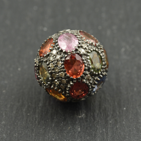 Ruby, Diamond and Sterling Bead