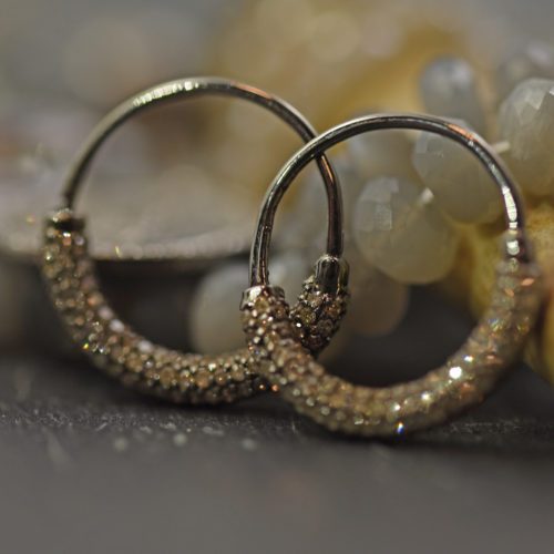Diamond and Oxidized Sterling Silver Hoops