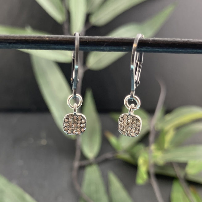 Square Diamond Pendant Earrings On Oxidized Sterling
