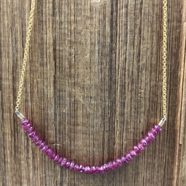 Beautiful Smooth Ruby Drop on 14KT Gold Ball Chain.