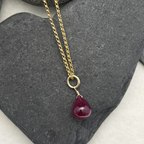 Beautiful Smooth Ruby Drop on 14KT Gold  Chain.