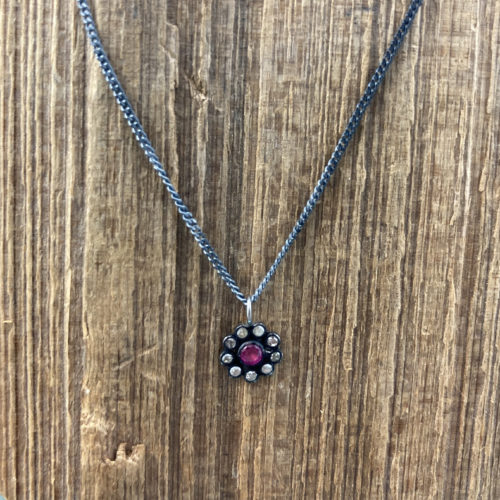 Ruby and Diamond Pendant on Oxidized Sterling Chain