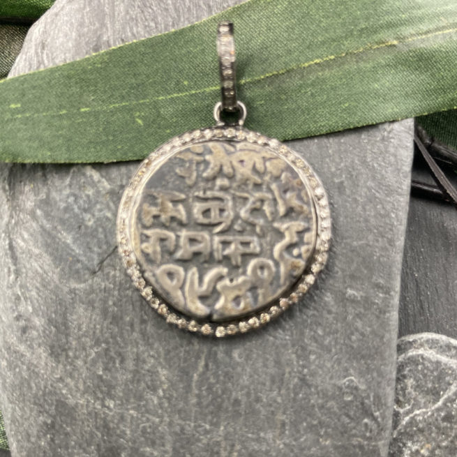Old Sanskrit Round Diamond and Sterling Pendant