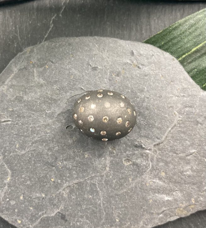 Small Diamond and Oxidized Sterling Football Bead