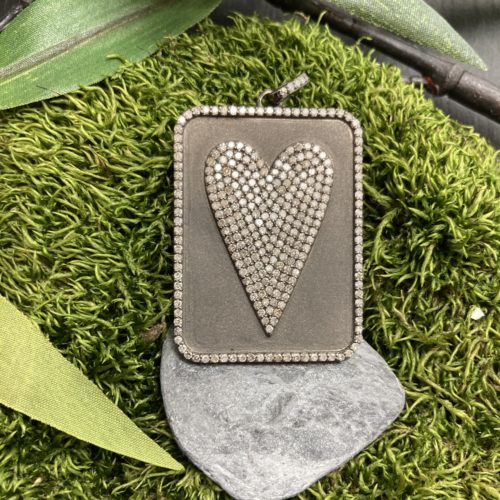 Diamond Heart on Oxidized Sterling Silver Pendant