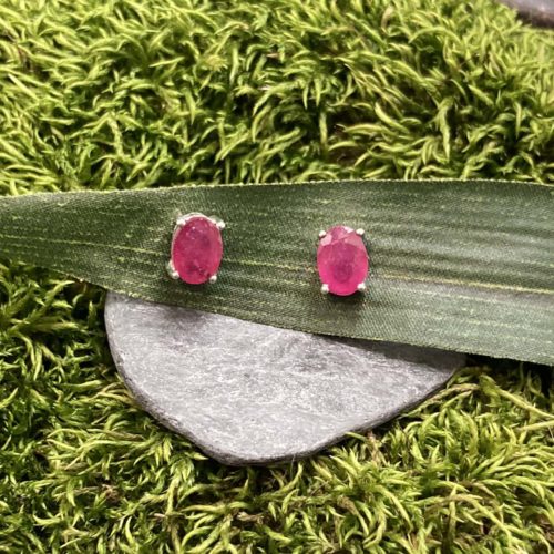 Oval Ruby and Sterling Silver Studs