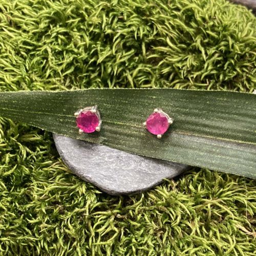 Oval Ruby and Sterling Silver Studs