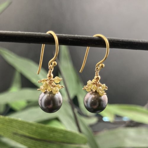 Tahitian Pearls and Green Diamonds on 18KT Gold