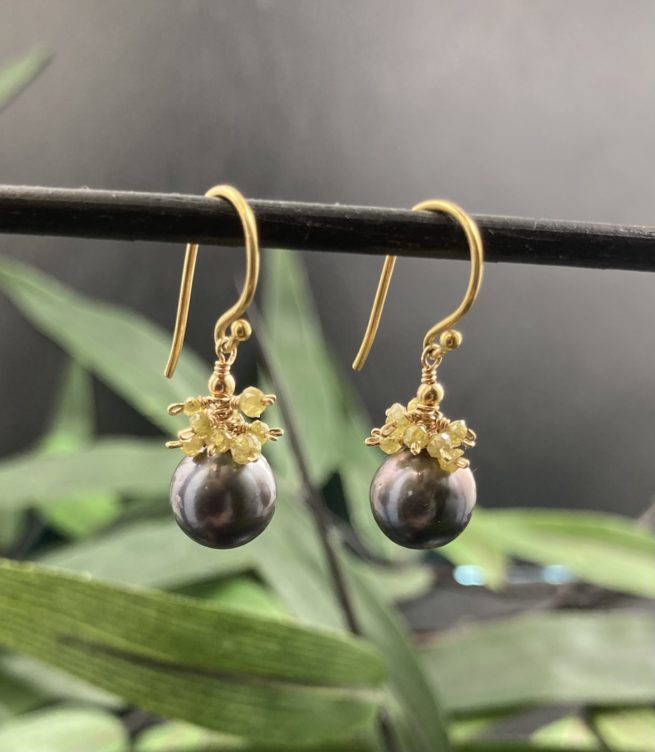 Tahitian Pearls and Green Diamonds on 18KT Gold