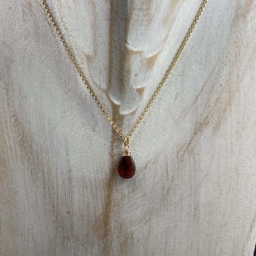 Red Garnet Drop on 14KT Gold Filled Chain