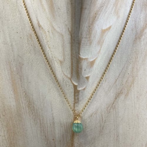 Carved Chrysoprase Drop on 14KT Gold Filled Rolo Chain