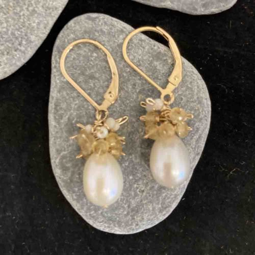 Drop Freshwater Pearl  Topped with Citrine and Rutilated Quartz