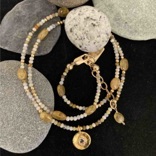 Diamond, Rutilated Quartz and Yellow Sapphire Necklace