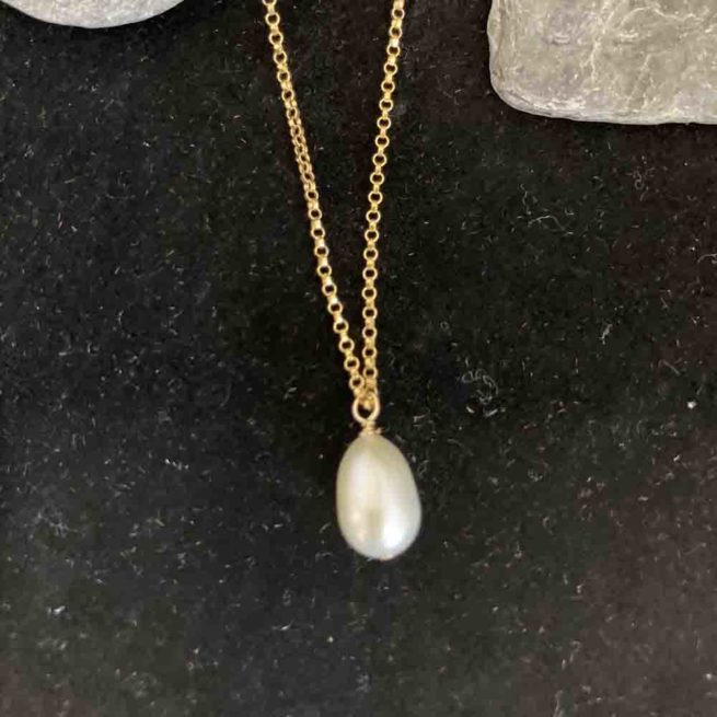 Drop Freshwater Pearl  on 14KT Gold Filled Chain