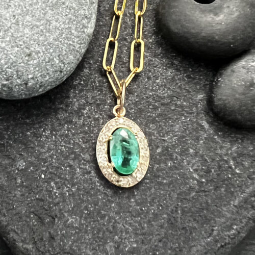 Emerald and Diamond Pendant in 14KT Gold