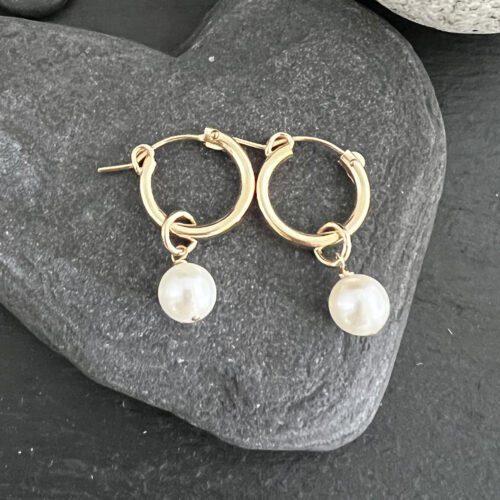 14KT Gold Fill Hoops with Fresh Water Pearls