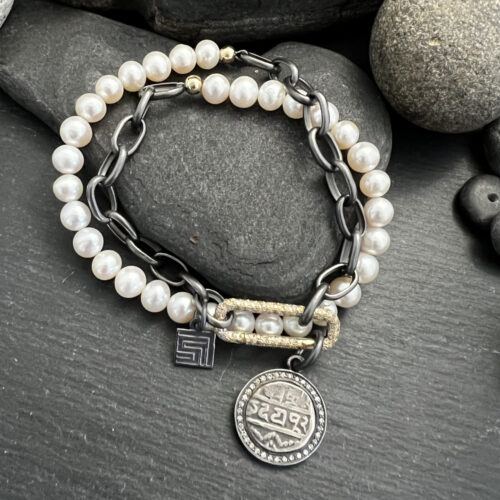 Diamonds, Gold, Pearls and Sterling Bracelet