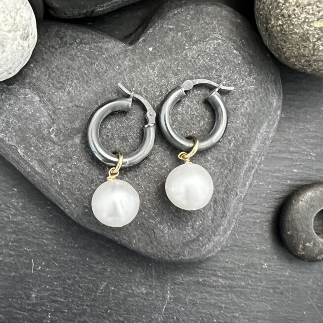 Oxidized Hoops with Freshwater Pearls