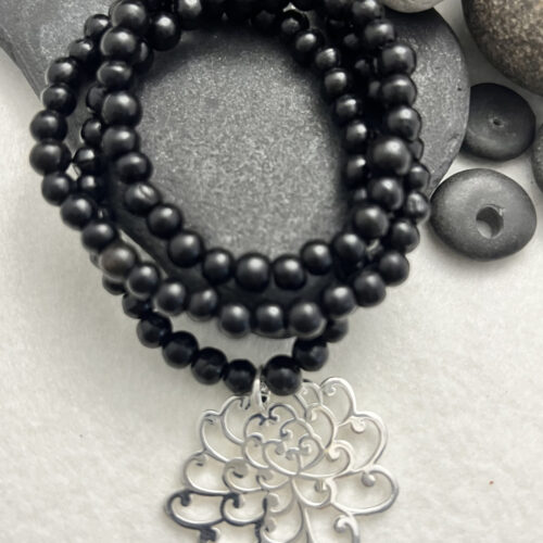 Ebony and Sterling Silver Lotus Necklace