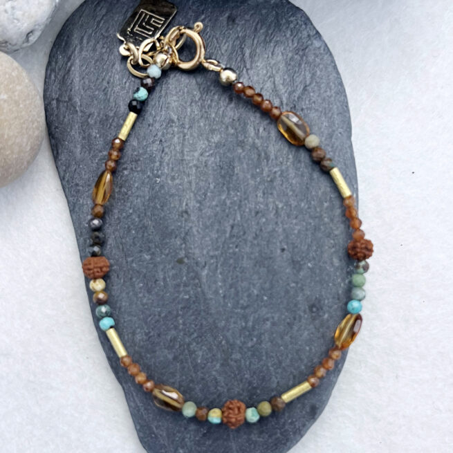 Bracelet with Citrine, Turquoise, Garnets, and 18KT Gold