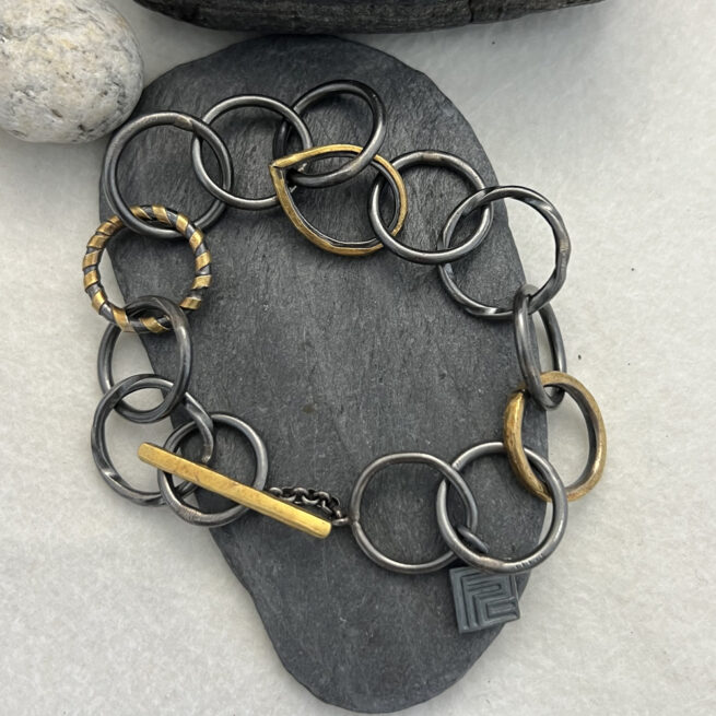 24KT Gold and Oxidized Sterling Link Bracelet