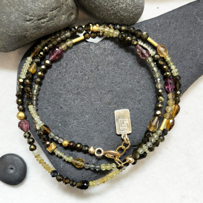 Tourmaline, Sapphire, 18KT Gold, Cats Eye, Green Garnet and Pyrite Convertable