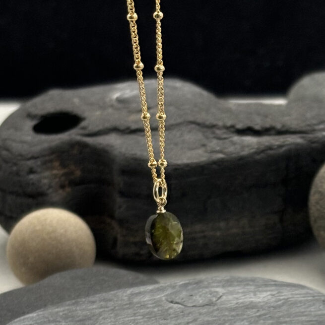 Green Tourmaline Oval Faceted Necklace