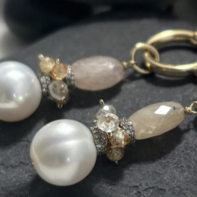 Fresh Water Pearls,Spinel with Diamonds, and White Sapphires