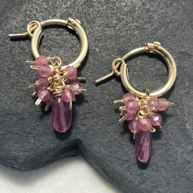 Pink Sapphires,  Tourmaline and 14KT Gold Fill Hoops