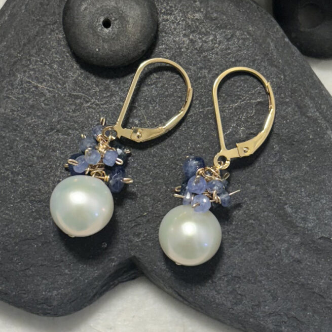 Blue Sapphire Clusters on Freshwater Pearls