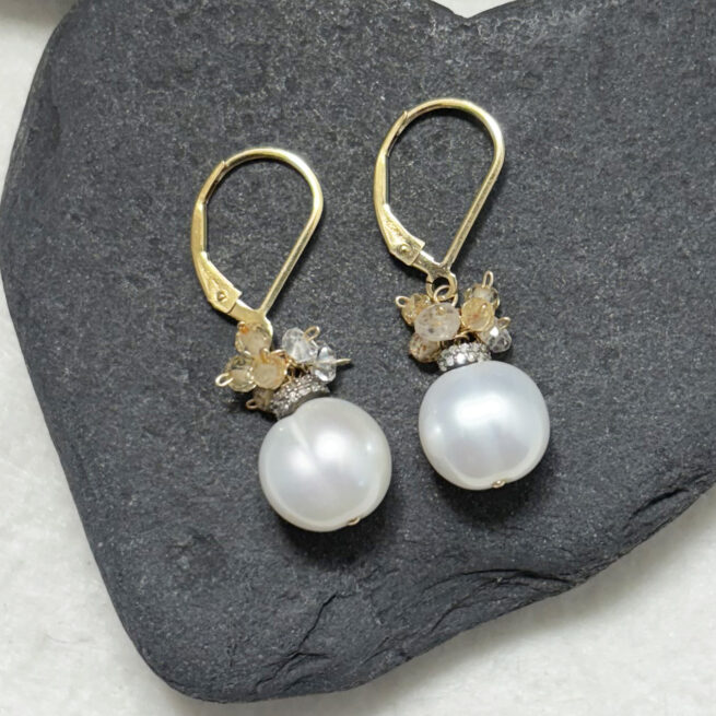 Pearls, Diamonds, and Spinel Earrings