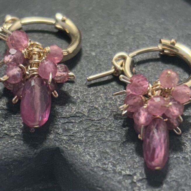 Pink Sapphires,  Tourmaline and 14KT Gold Fill Hoops