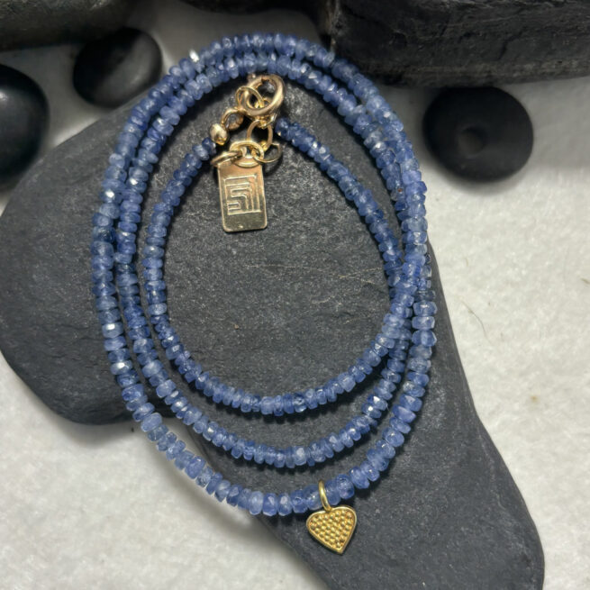 Blue Sapphire Necklace with  18KT Heart Pendant