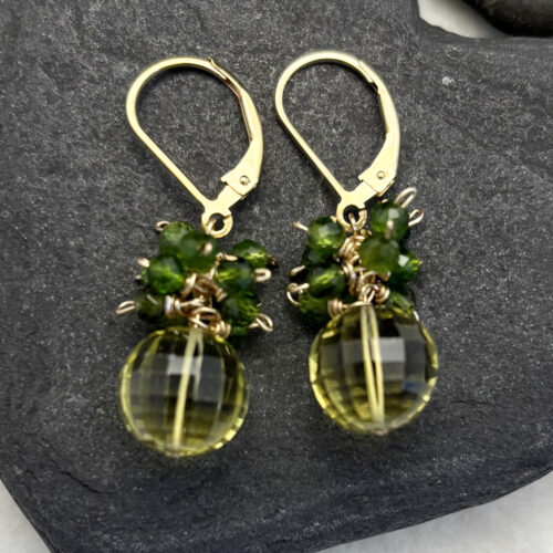 Lemon Quartz and Chrome Diopside Earrings