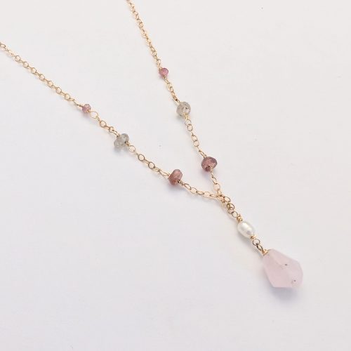 Sacred Blush Dainty Tourmaline, Zircon and Morganite Necklace